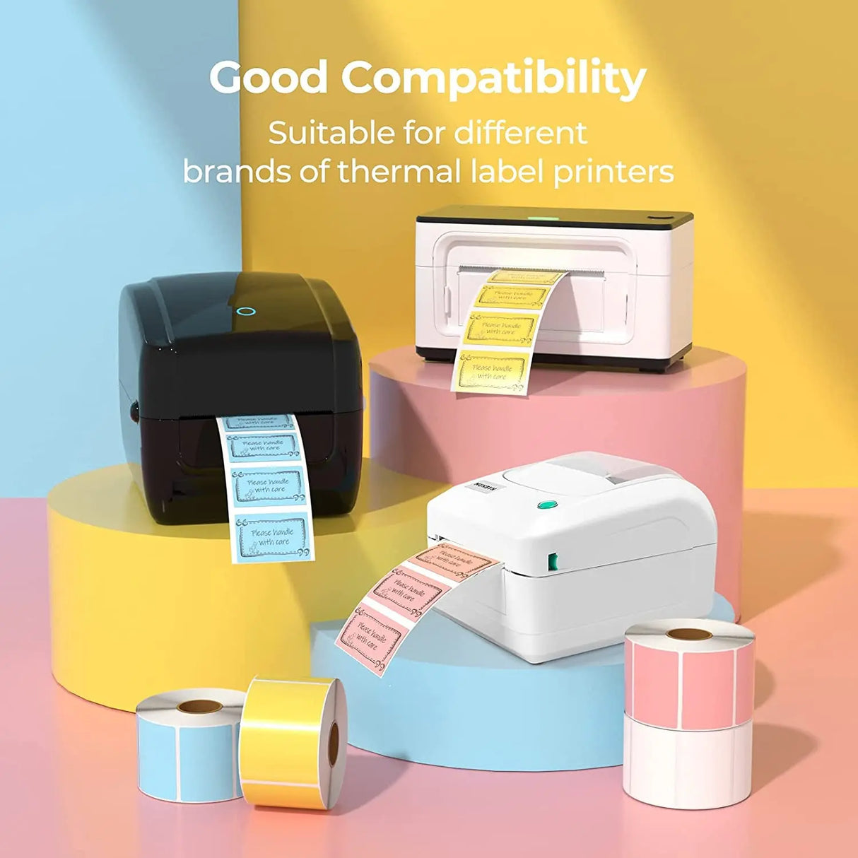 2.25 X1.25 Direct Thermal Labels, Color Shipping Thermal Stickers, Multi-Purpose Square Self-Adhesive Label for Thermal Label Printer - 4000 Labels-White, Blue, Pink, Yellow
