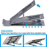 Laptop Stand for Desk, Adjustable Ergonomic Portable Aluminum Holder, Foldable for Computer, 7 Angles Anti-Slip Riser Compatible with 9-15.6 Inch Laptops, Gray
