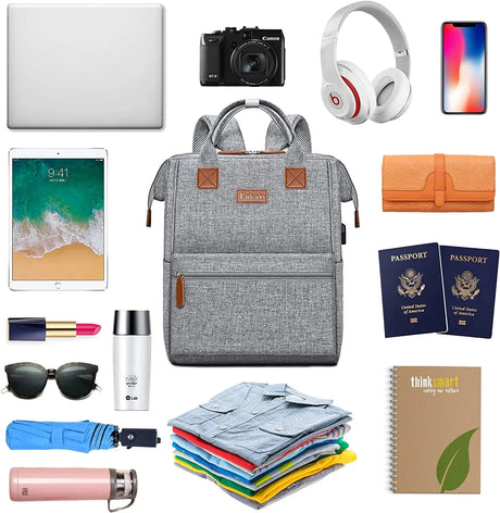 Laptop Backpack for Women Men, Personal Item Travel Bag for 15.6 Inch Computer with USB Charging Port Water Resistant College Nurse Backpack Bag Carry on Bookbag for Work/Business,Gray