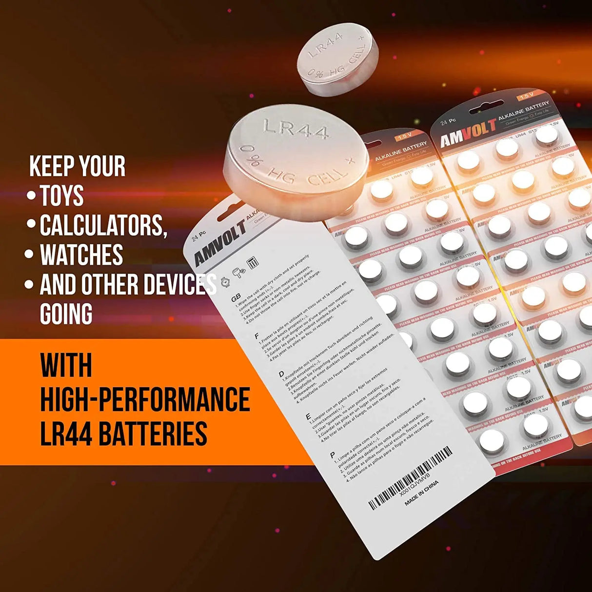 - Pack of 24 LR44 Batteries AG13 SR44 357 303 Premium Alkaline Non Rechargeable Button Battery, 1.5 Volt Small Batteries for Watches Clocks & Electronic Devices