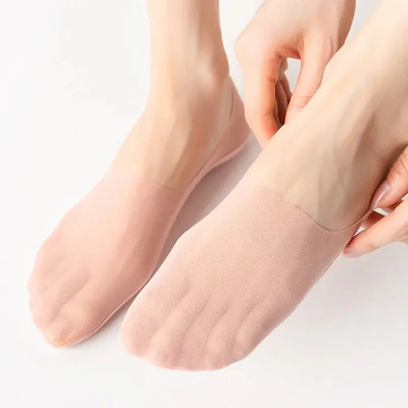 5Pairs Women Invisible Boat Socks Breathable Silicone Non-Slip Ultra-Thin Sock Slippers High Quality Elastic Ice Silk Low Sox