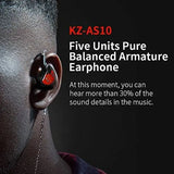 KZ AS10 IEM Headphone, 5 Balanced Armature Driver KZ Earbuds Wired Earphone, Stereo Hifi KZ in Ear Monitor Headphone Musician Headset Headphone with Detachable 2 Pin Cable(No Microphone, Black)