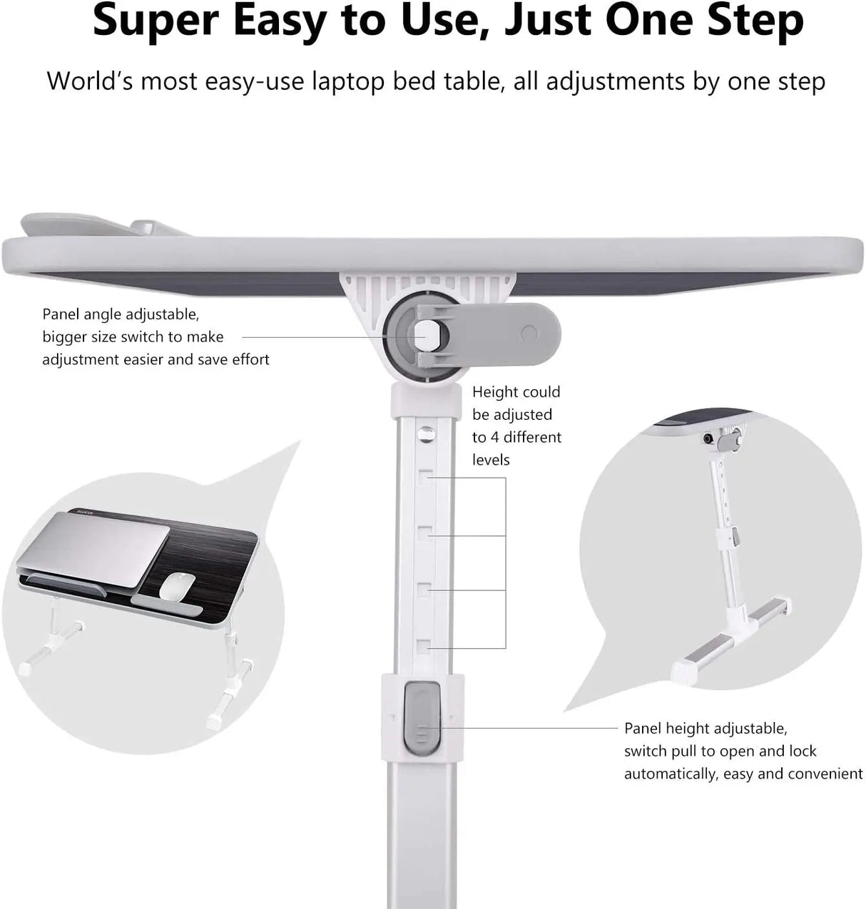 Laptop Bed Tray Table, Adjustable Laptop Bed Stand, Portable Standing Table with Foldable Legs, Foldable Lap Tablet Table for Sofa Couch Floor - Medium Size
