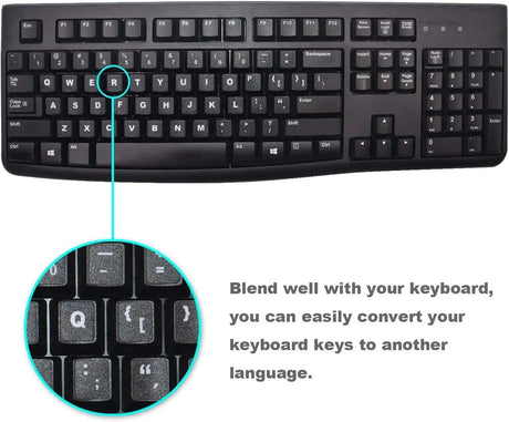 2PCS Universal English Keyboard Stickers, Matte Replacement English Keyboard Stickers with White Font on Black Background for Laptops and Desktops, Keyboard Alphabet Stickers