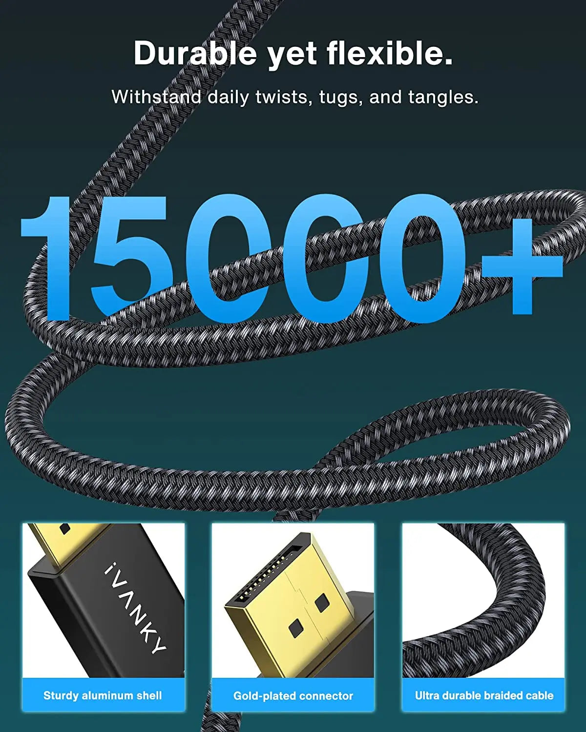 8K Displayport Cable 1.4, VESA Certified DP Cable 6.6Ft (8K@60Hz, 4K@144Hz, 2K@240Hz)Hbr3 Support 32.4Gbps, HDR, HDCP 2.2, Freesync G-Sync, Braided Display Port for Gaming Monitor, Graphics, PC