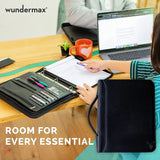 Portfolio Binder - 13 X 10.7 X 1.9 Inch, Vegan Leather, 3-Ring Padfolio for Women and Men W/Handle, Zipper, Notepad, Detachable Binder and Pockets for Tablet, Resume and Documents - Black