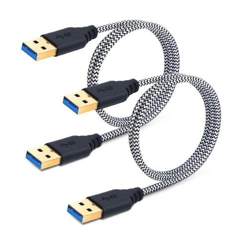 Male to Male USB 3.0 Cable, 2-Pack 3FT/1M Short Braided USB Type a to a Cable Cord for Data Transfer, DVD Player, Laptop Cooler and More, White