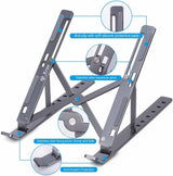 Laptop Stand for Desk, Adjustable Ergonomic Portable Aluminum Holder, Foldable for Computer, 7 Angles Anti-Slip Riser Compatible with 9-15.6 Inch Laptops, Gray