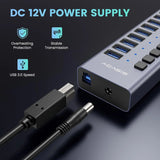 Powered USB Hub -  16 Ports 90W USB 3.0 Data Port, Aluminum Housing, Individual On/Off Switches, 12V/7.5A Power Adapter, 5Gbps High Speed, USB 3.0 Hub for Laptop, PC, Computer, Mobile HDD