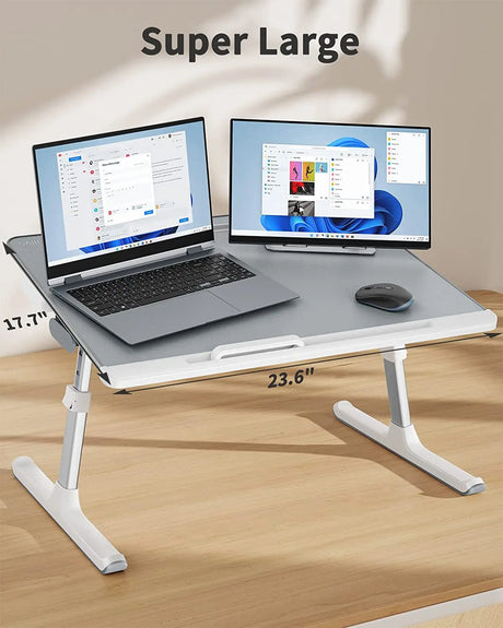Laptop Bed Tray Desk,  Adjustable Stand for Bed, Foldable Table with Storage Drawer Eating, Working, Writing, Gaming, Drawing (Gray, X-Large)