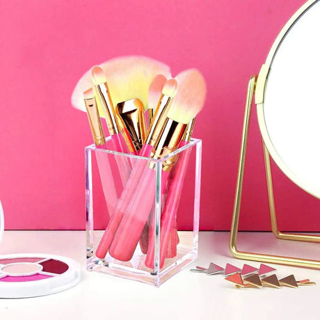 2 Pack Clear Acrylic Pencil Pen Holder Cup,Desk Accessories Holder,Makeup Brush Storage Organizer,Modern Design Desktop Stationery Organizer for Office School Home Supplies,2.6X 2.6X 4 Inches