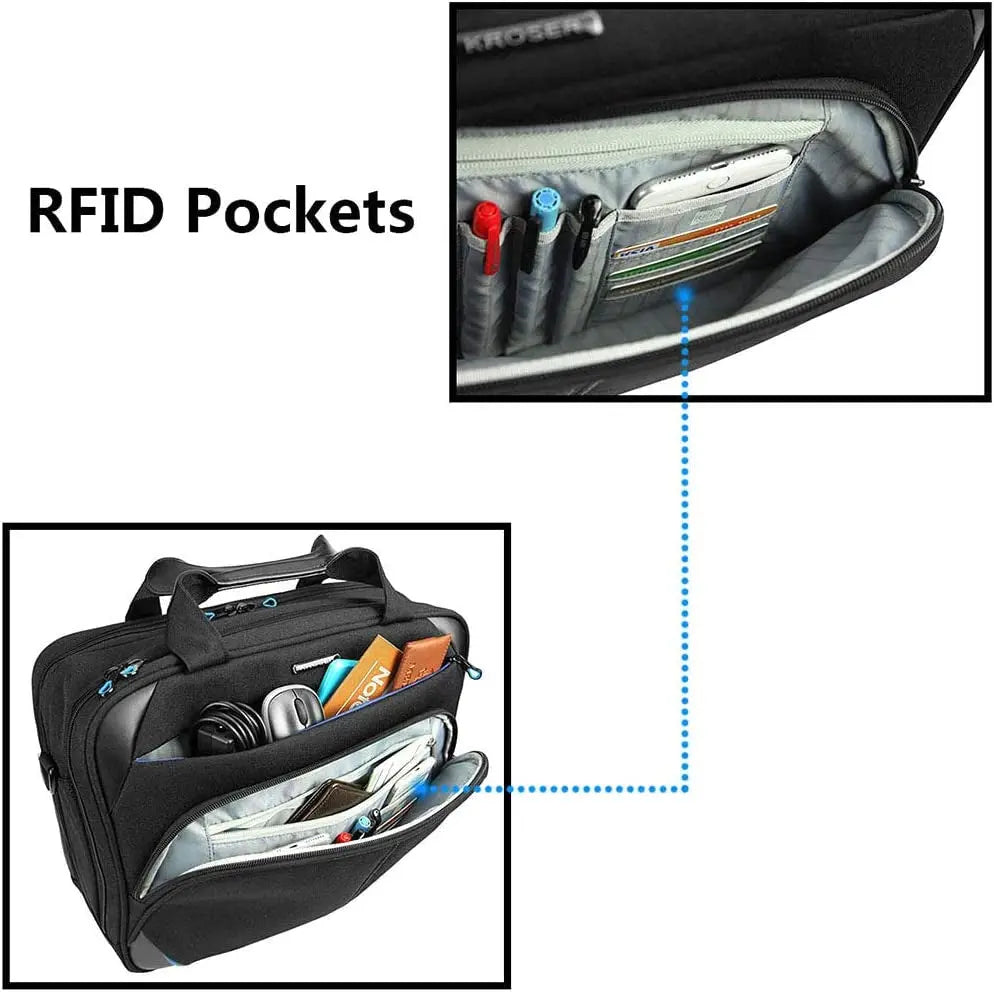 Laptop Bag 15.6 Inch Laptop Briefcase Laptop Messenger Bag Water Repellent Computer Case Laptop Shoulder Bag Durable Tablet Sleeve with RFID Pockets for Business/College/Women/Men-Black/Blue