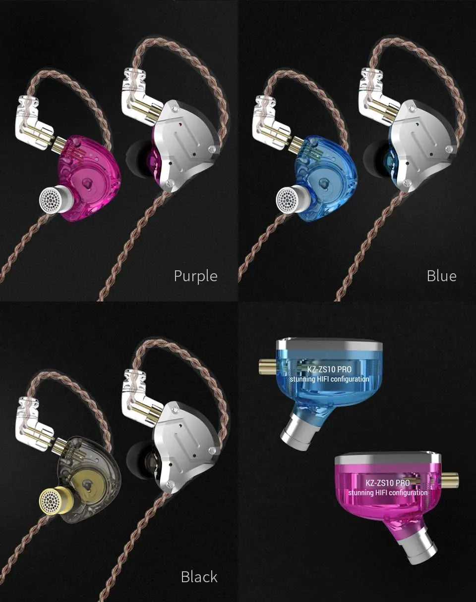 KZ ZS10 Pro in Ear Monitor Headphone, KZ Hifi Earbuds Headphone with 4 Balanced Armatures and 1 Dynamic Drivers for Drummer Musician (Blue with Mic)…