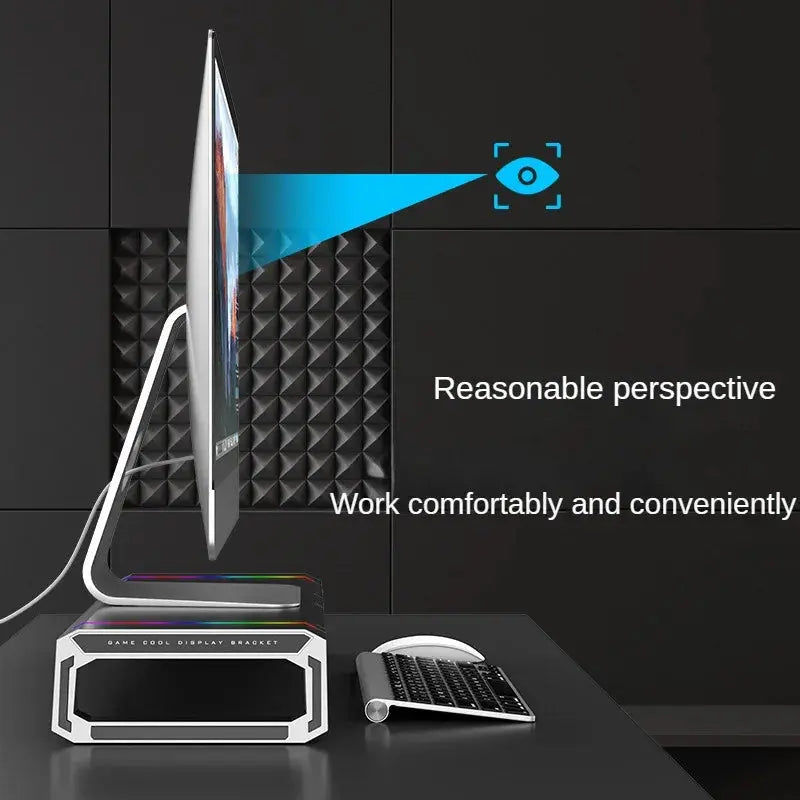 RGB Gaming Computer Monitor Stand, Riser with 4 USB, Foldable Monitor Riser, Storage Drawer and Phone Holder for PC and Laptop