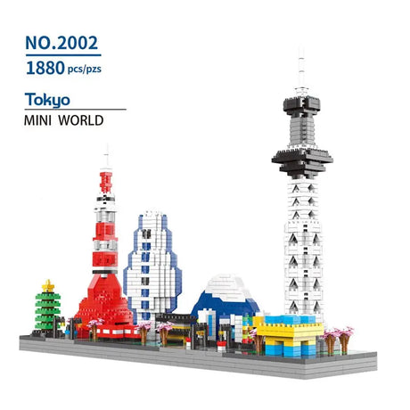 1880Pcs+ City Dubai Tokyo Building Block Mini World Architecture Sky Tree Burj Khalifa Tower Diamond Bricks Toys for Children