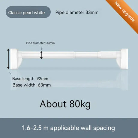 40-450CM White Shower Curtain Rod Adjustable Stainless Steel Tension Telescopic Rod for Bathroom Windows No Drill Simple Bracket