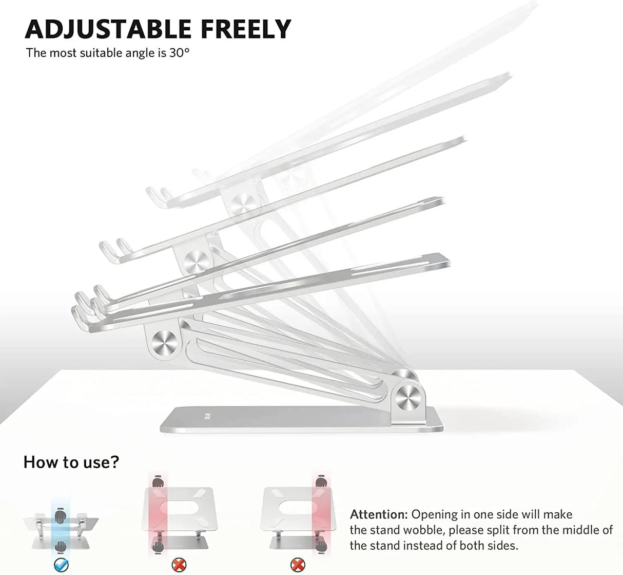Laptop Stand, Laptop Holder, Multi-Angle Stand with Heat-Vent, Adjustable Notebook Stand for Laptop up to 17 Inches, Compatible for Macbook Pro/Air, Surface Laptop, and so on (Silver)