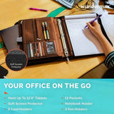 13X10.7X1.9In Vegan Leather Padfolio for Men/Women with Handle, Zipper, Notepad, Detachable Binder, Tablet Pocket - Brown