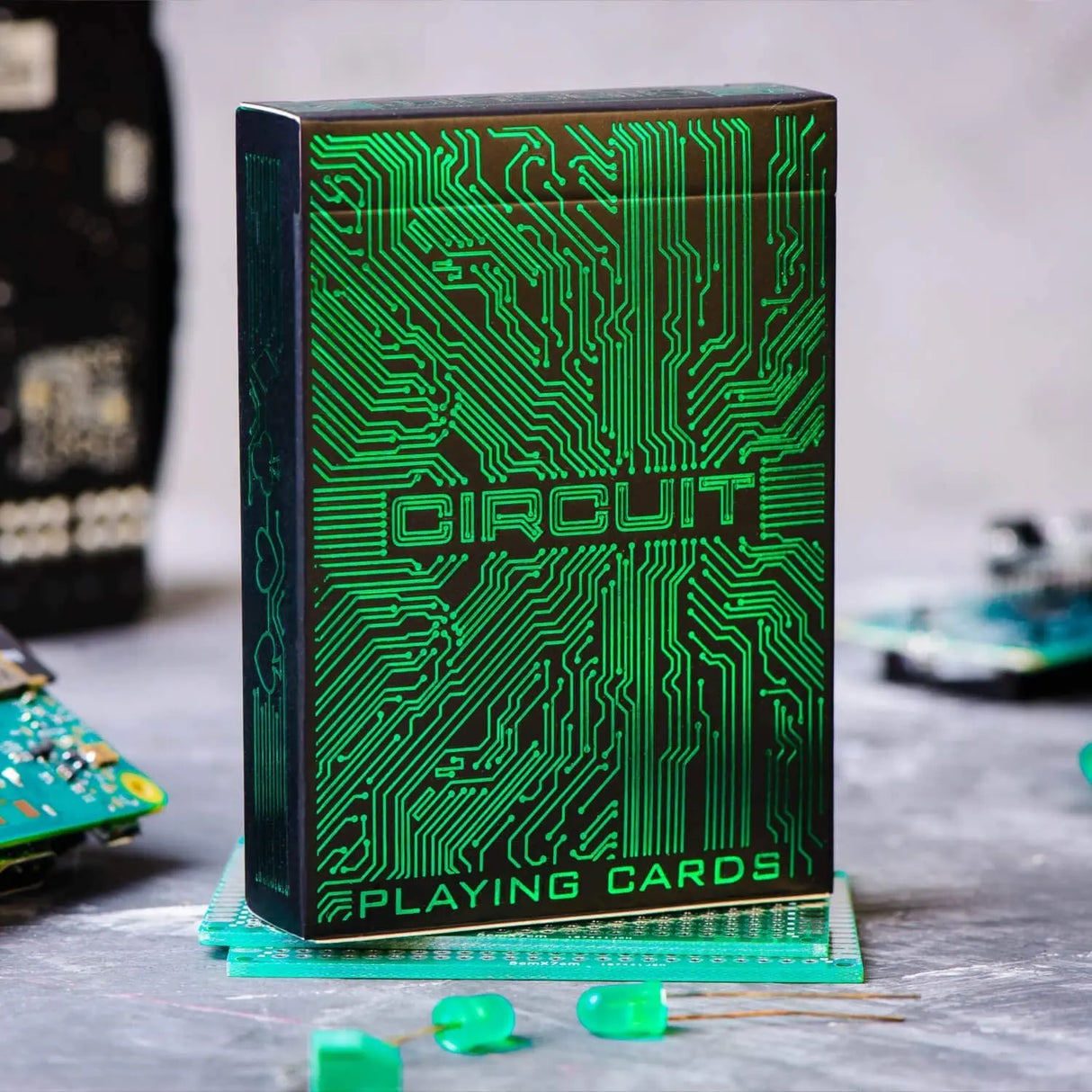 Circuit Neon Green Playing Cards with Free Card Game Ebook, Creative Deck of Cards, Premium Card Deck, Cool Poker Cards, Unique Bright Colors for Kids & Adults, Computer Themed, Black Playing Cards