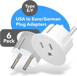 American USA to European Schuko Germany Plug Adapters CE Certified Heavy Duty - 6 Pack - Perfect for Travelling with Cell Phones, Laptops, Cameras & More
