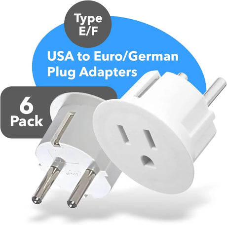 American USA to European Schuko Germany Plug Adapters CE Certified Heavy Duty - 6 Pack - Perfect for Travelling with Cell Phones, Laptops, Cameras & More