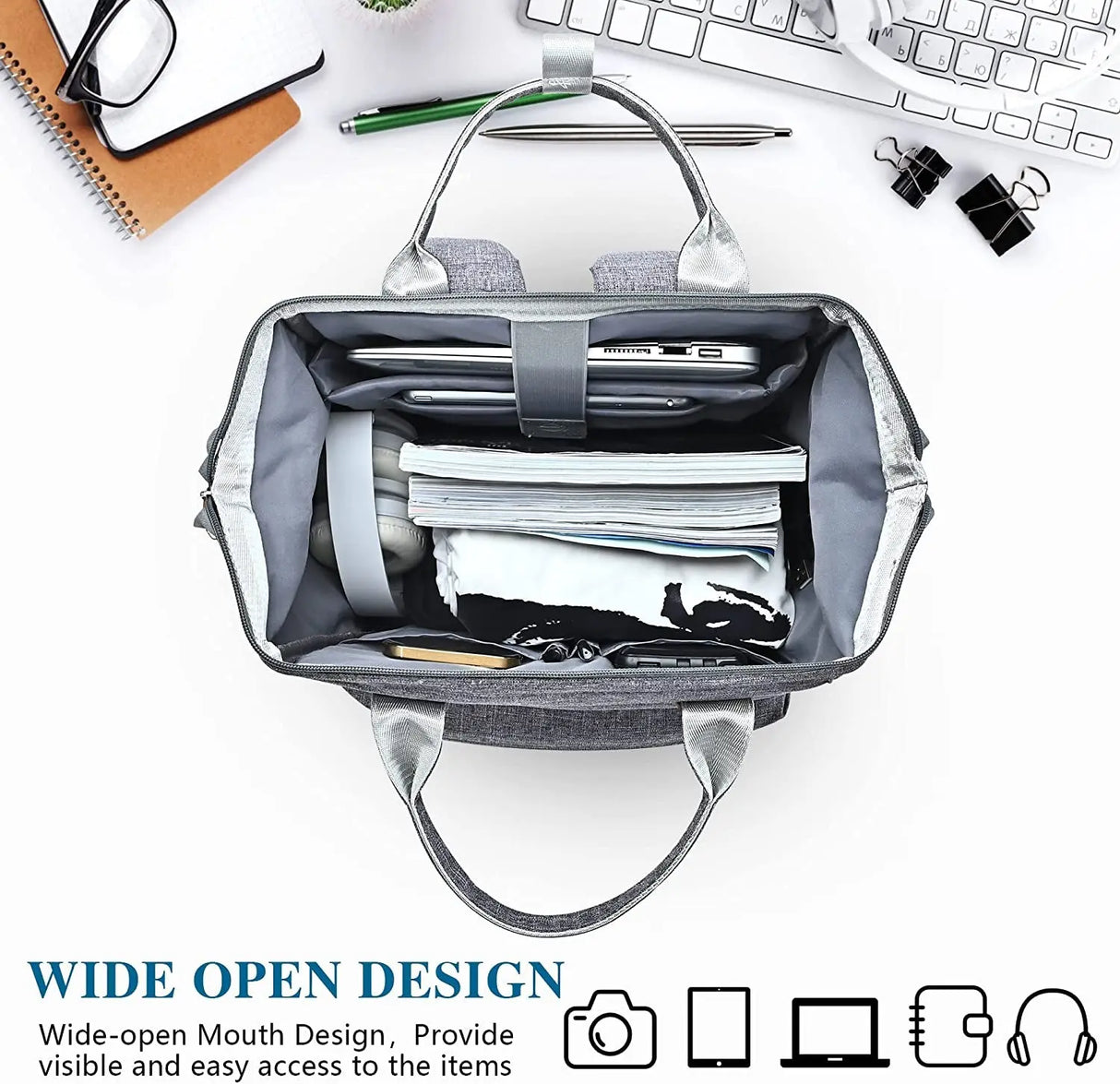 Laptop Backpack for Women Men, Personal Item Travel Bag for 15.6 Inch Computer with USB Charging Port Water Resistant College Nurse Backpack Bag Carry on Bookbag for Work/Business,Gray