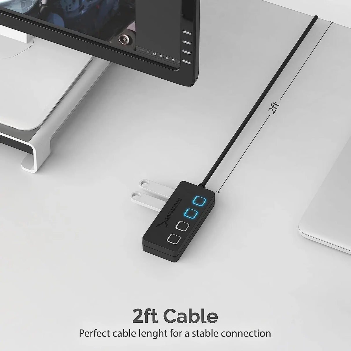 4-Port USB Hub, USB 3.0 Fast Data Hub with Individual LED Power Switches, 2 Ft Cable, Slim & Portable, for Mac & PC (HB-UM43)