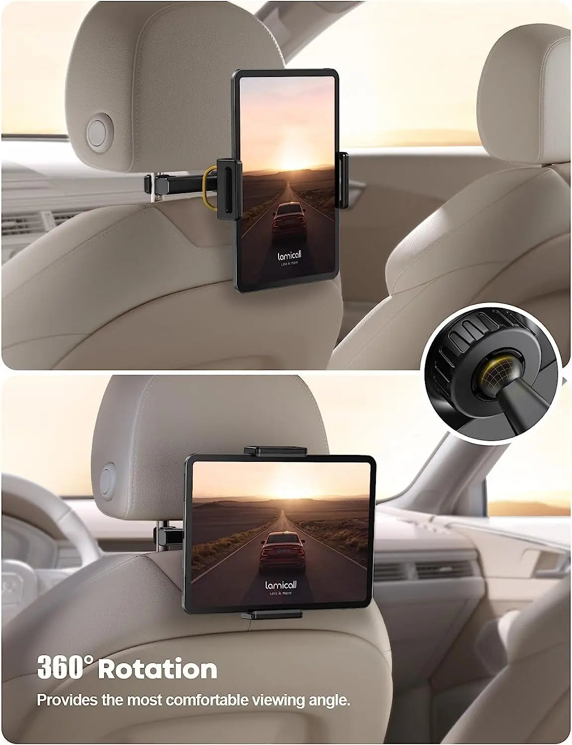 Car Tablet Headrest Holder - Car Back Seat Headrest Tablet Mount Stand for Kids, Road Trip Essentials, Compatible with Ipad Pro Air Mini, Galaxy Tab, Other 5.5 to 8.6" Wide Devices, Black