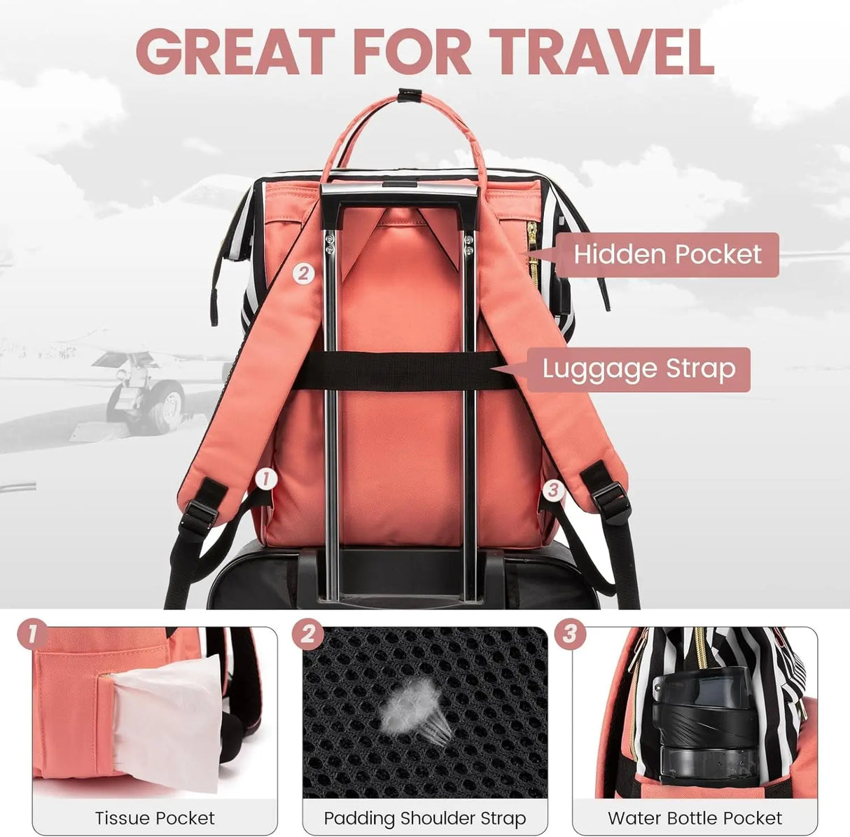 Laptop Backpack for Women,15.6 Inch Professional Womens Travel Backpack Purse Computer Laptop Bag Nurse Teacher Backpack,Waterproof Work Bags Carry on Back Pack with USB Port,Stripe Pink