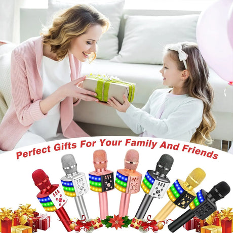 Wireless Bluetooth Karaoke Microphone with Controllable LED Lights, 4 in 1 Portable Karaoke Machine Mic Speaker for All Smartphones, Birthday Holiday Party Gifts for Kids & Adults(Q36 Silver)