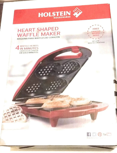 - Non-Stick Heart Waffle Maker, Red - Makes 4 Heart-Shaped Waffles in Minutes