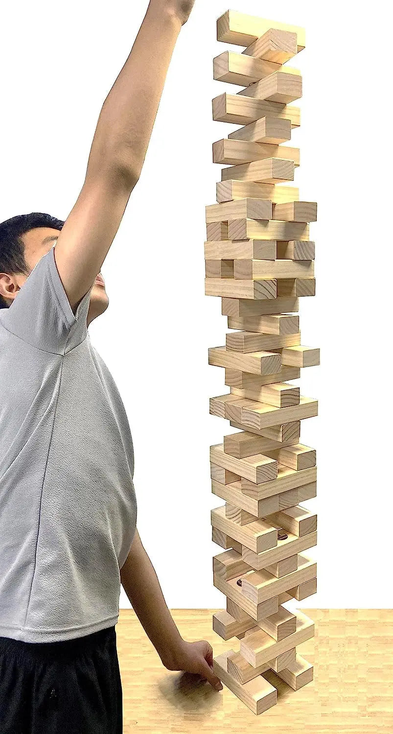 Large Tower Outdoor Games Wood Stacking Games Includes Scoresheet and Carry Bag - 54 Blocks