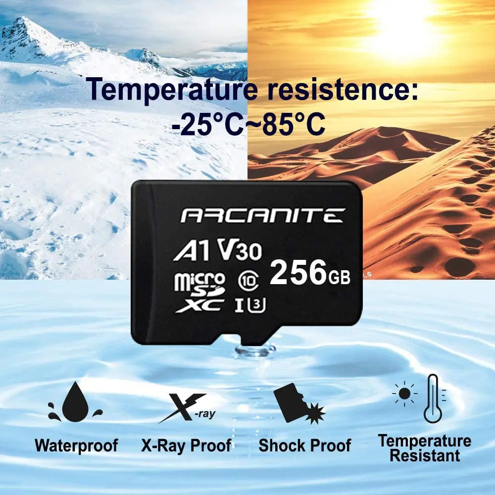 256GB Microsdxc Memory Card with Adapter - A1, UHS-I U3, V30, 4K, C10, Micro SD, Optimal Read Speeds up to 90 Mb/S
