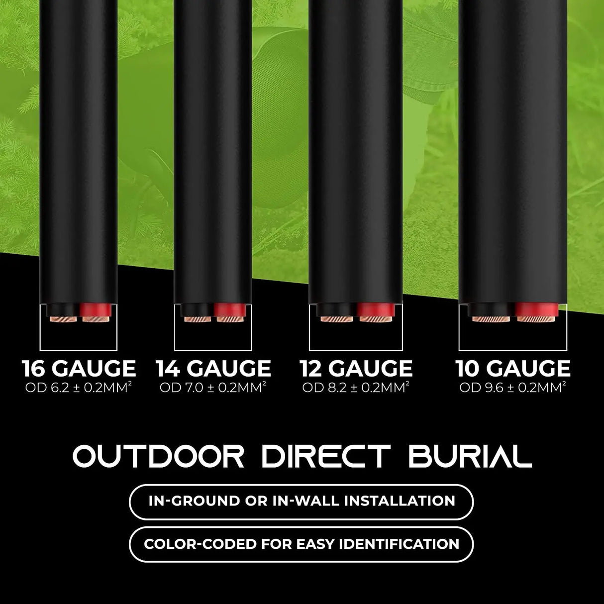 14/2 Speaker Wire (250 Feet) 14AWG Gauge - Outdoor Direct Burial in Ground/In Wall / CL3 CL2 Rated / 2 Conductors - OFC Oxygen-Free Copper, Black 250Ft
